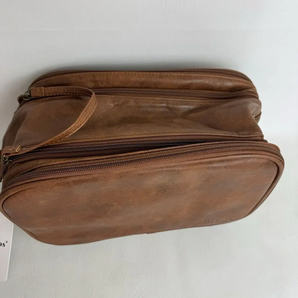 Elviros Men Toiletry Bag Water-Resistant PU Leather Travel‎ Dopp Shaving Kit New